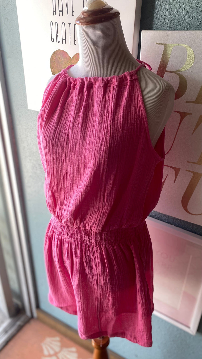 New In Hot Pink Scrunch Tie Top Romper SHELLSHOP New In Hot Pink Scrunch Tie Top Romper SHELLSHOP