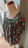 WestMoon Kelly Green Pink Floral Top