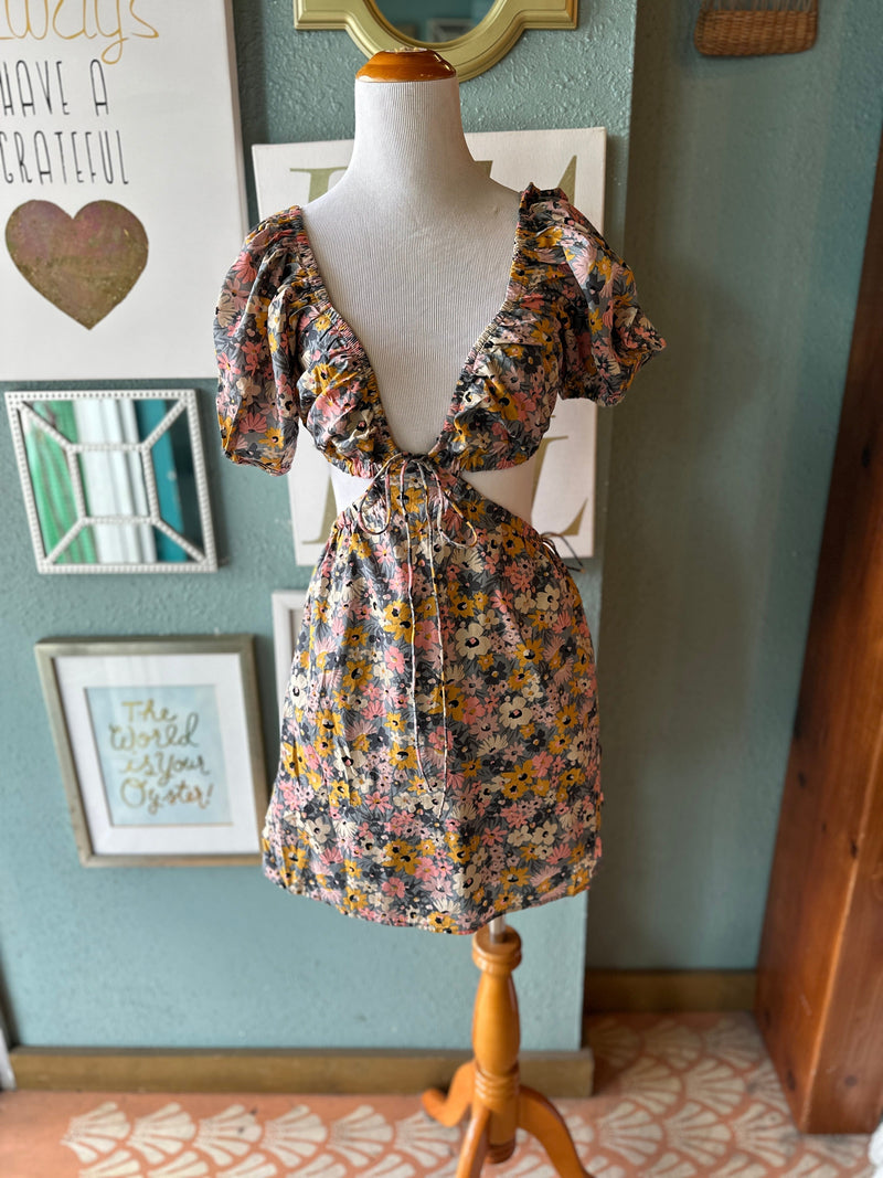 orange floral cut out dress Genovia Orange Floral Mini Dress