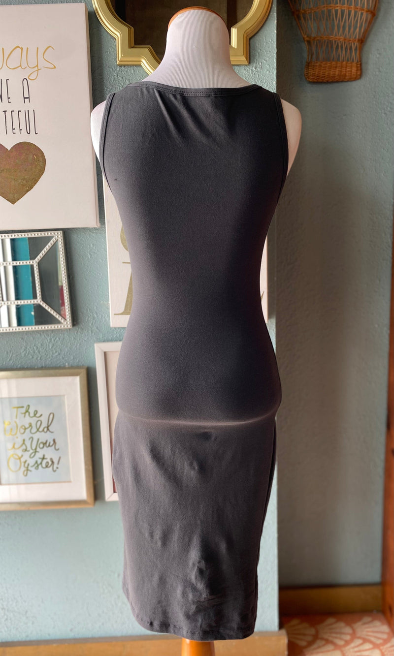 ZENANA Dark Grey V Neck Bodycon Dress SHELLSHOP ZENANA Dark Grey V Neck Bodycon Dress SHELLSHOP