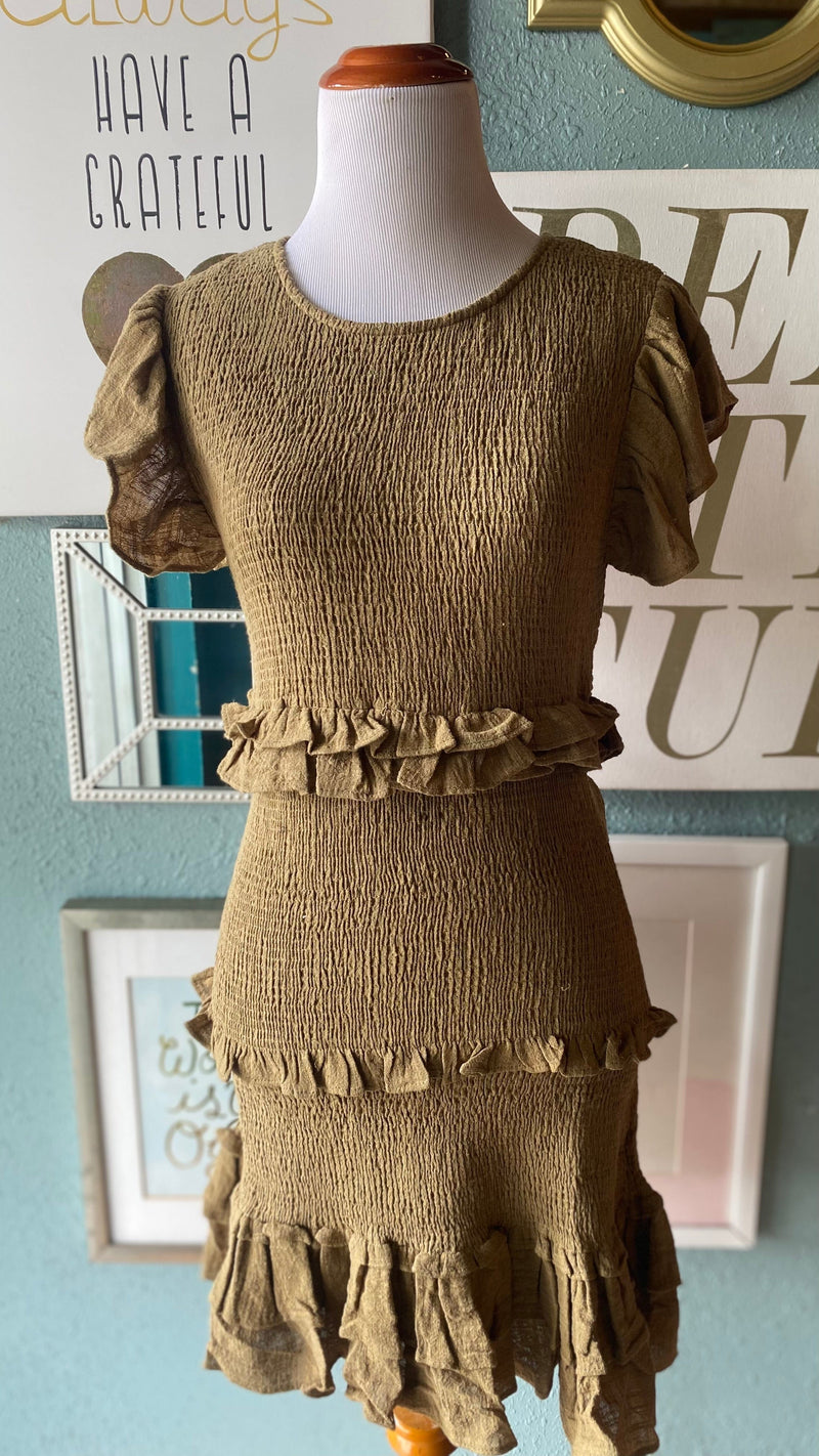 Olivaceous Olive Green Ruffle Tier Dress Olivaceous Olive Green Ruffle Tier Dress