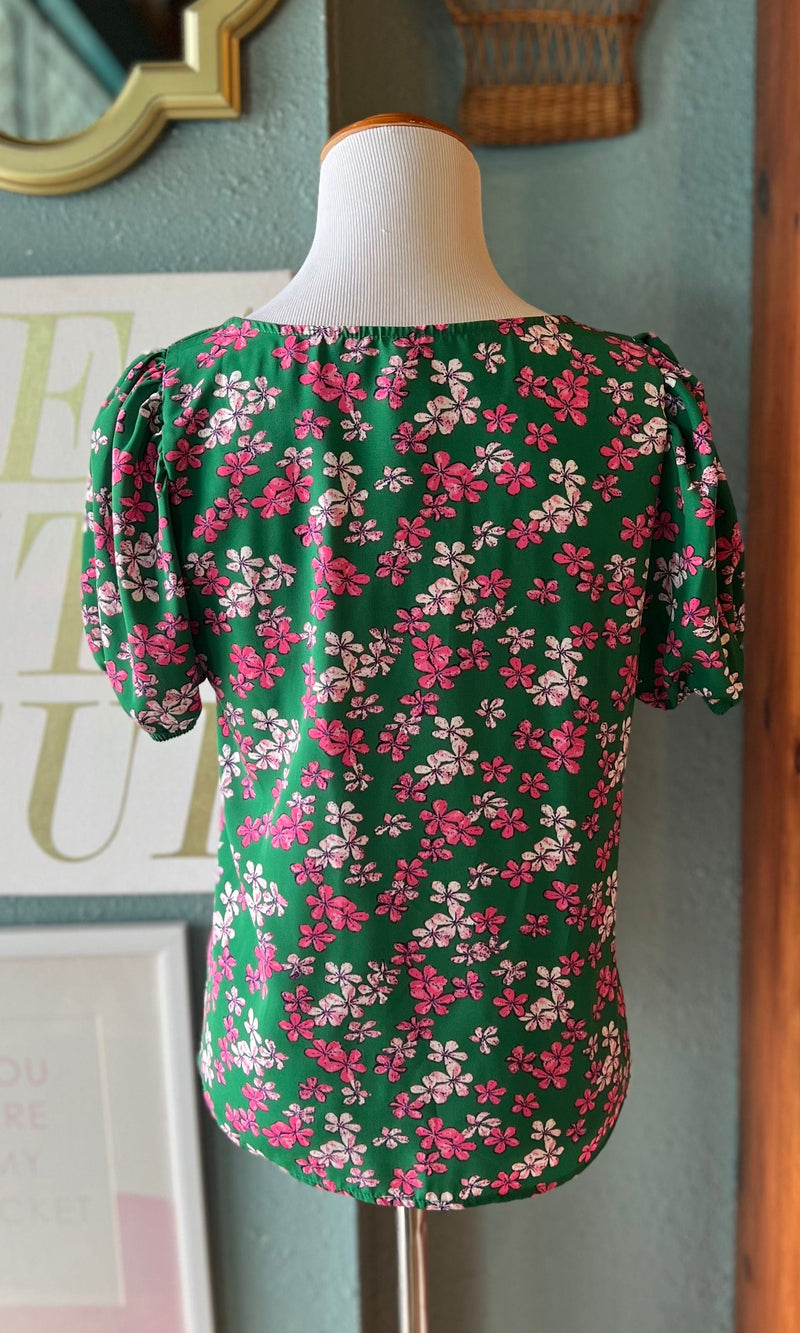 WestMoon Kelly Green Pink Floral Top