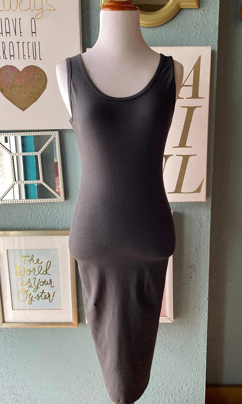 ZENANA Dark Grey Scoop Neck Bodycon Dress SHELLSHOP ZENANA Dark Grey Scoop Neck Bodycon Dress SHELLSHOP