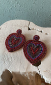Maroon Heart Statement Earrings