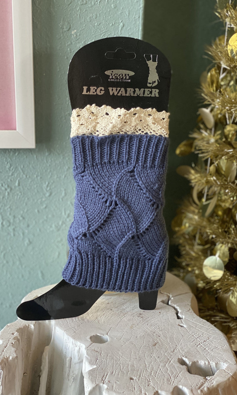 Short Blue Leg Warmers with Lacing