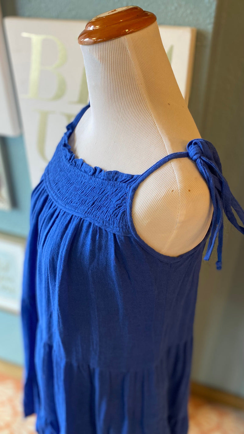 Olivaceous Blue Tie Strap Mini Dress