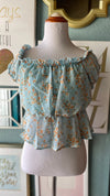 Ces Femma Blue Floral Puffy Silk Dot Top