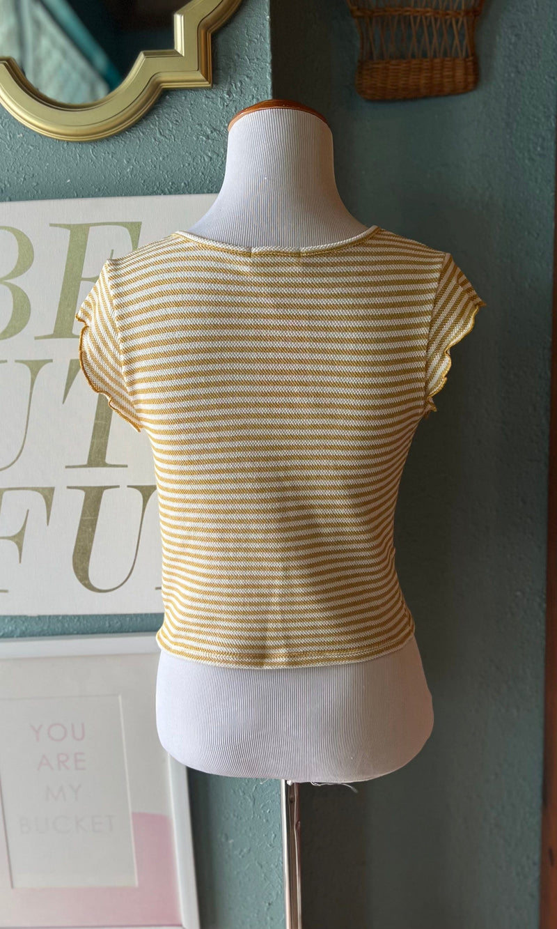 Ginger G Yellow Stripped Tie Crop Top
