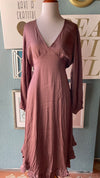 Olivaceous Mauve Satin Long Sleeve Dress