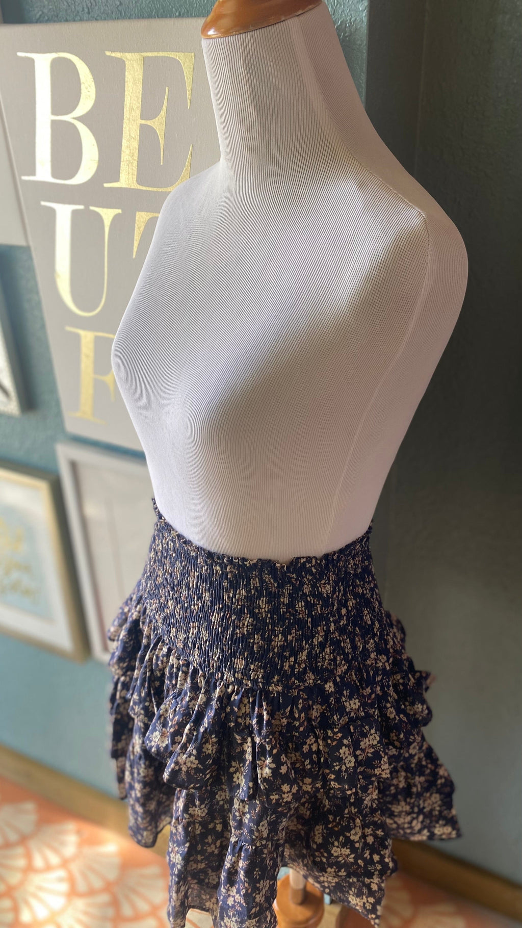 Olivaceous Navy Floral Ruffle Skirt