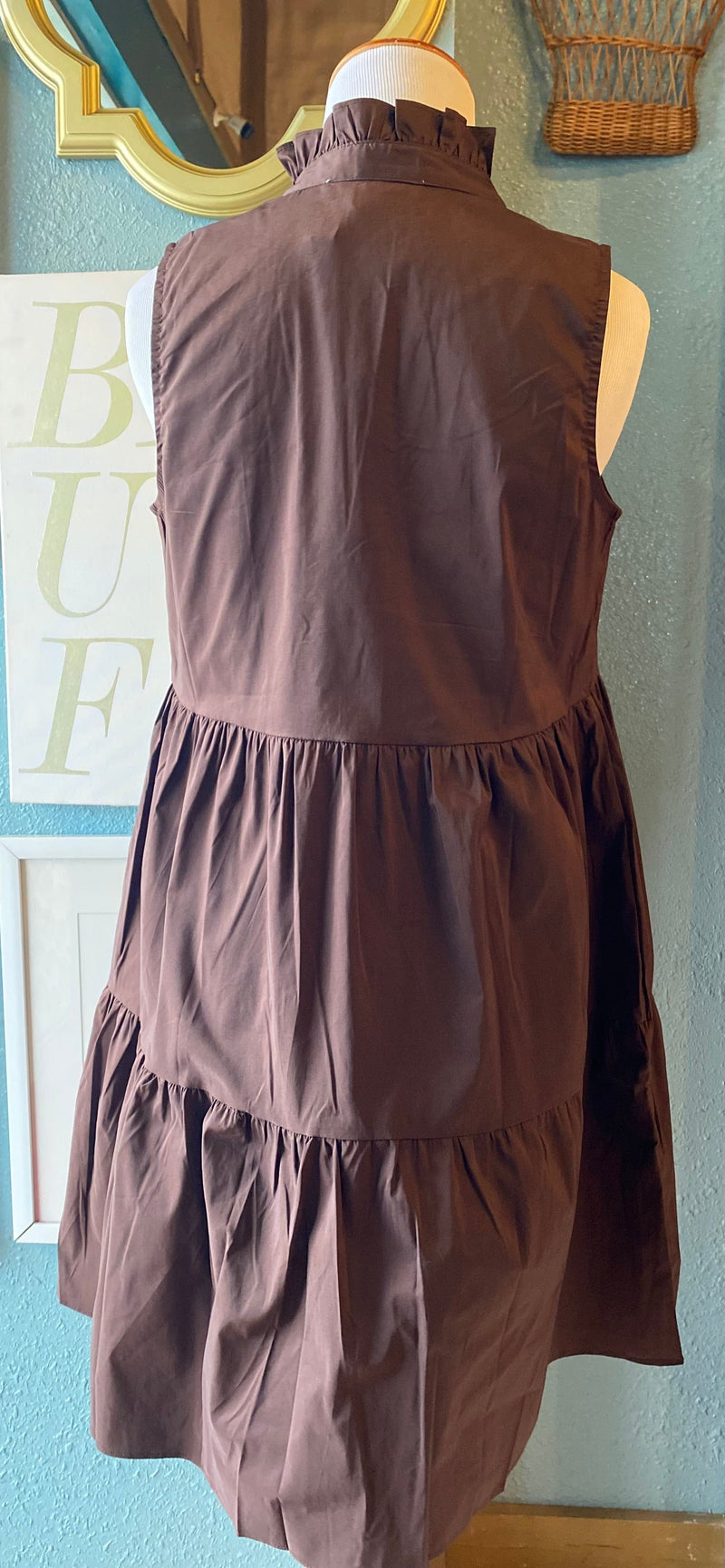 Olivaceous Brown V Neck Dress