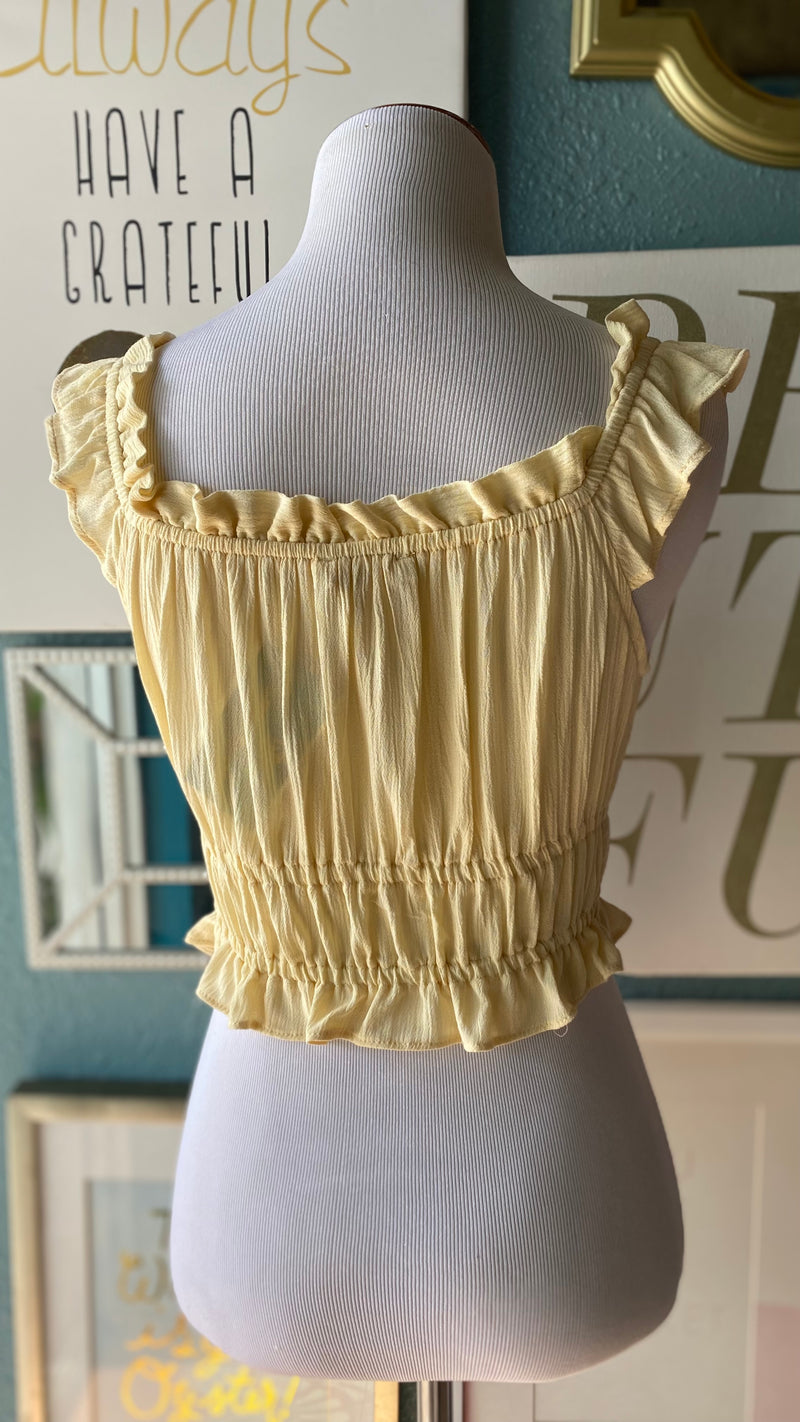 Olivaceous Light Yellow Ruffle Crop Top