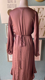 Olivaceous Mauve Satin Long Sleeve Dress