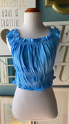 Olivaceous Blue Ruffle Crop Top