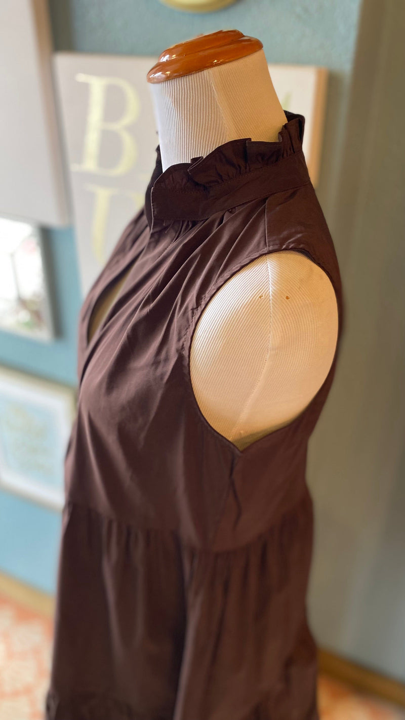 Olivaceous Brown V Neck Dress