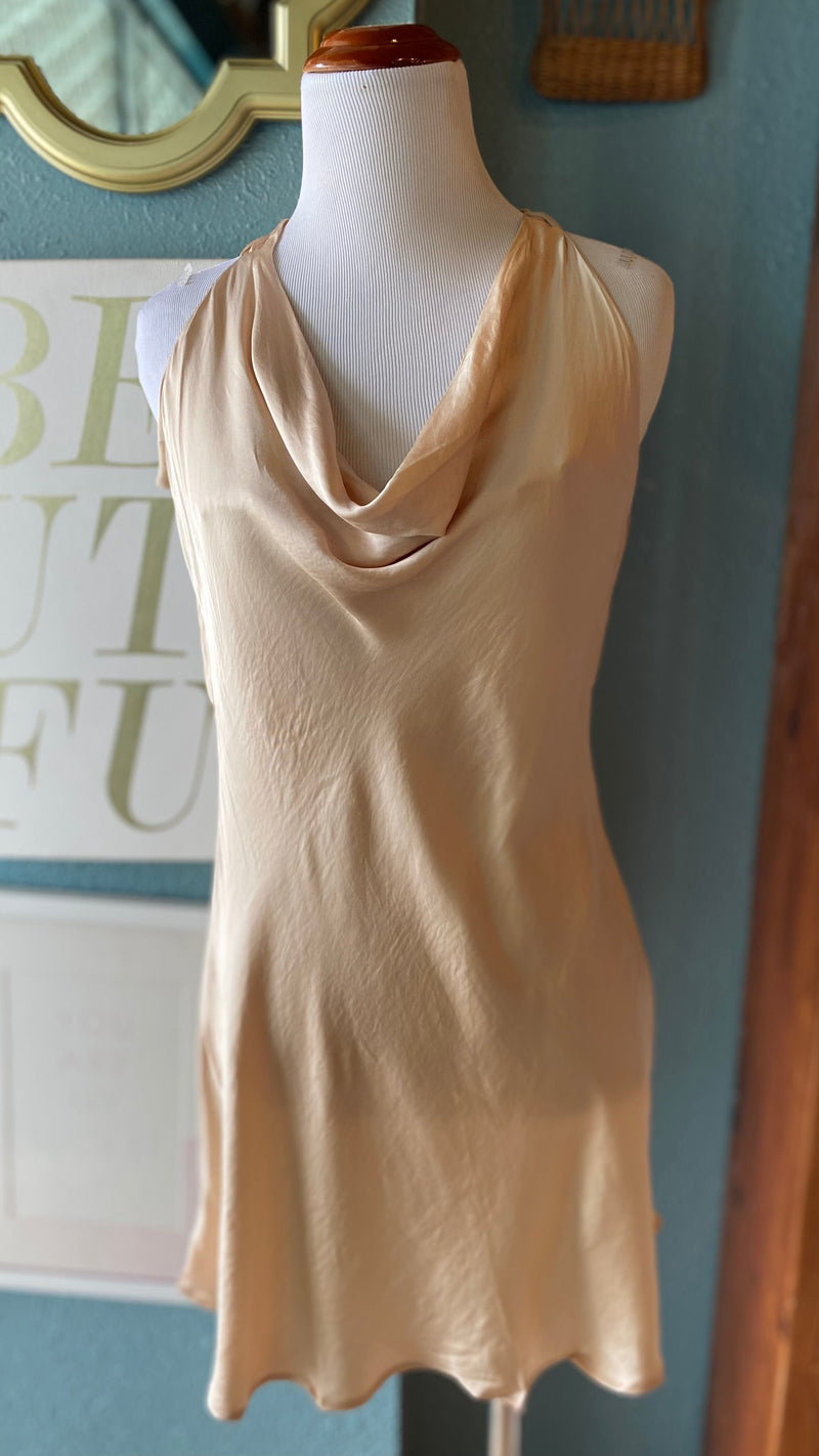 Olivaceous Champagne Cowl Neck Tie Dress