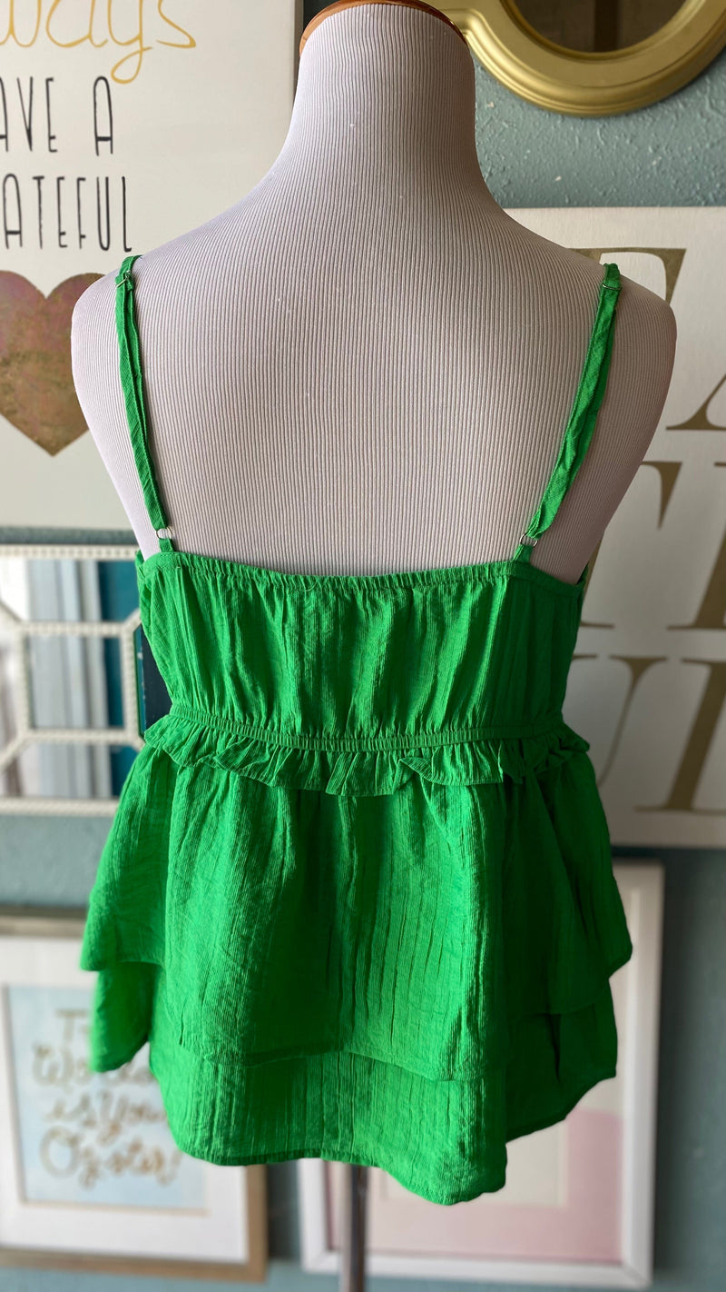 Ces Femma Green Ruffle Button Front Top