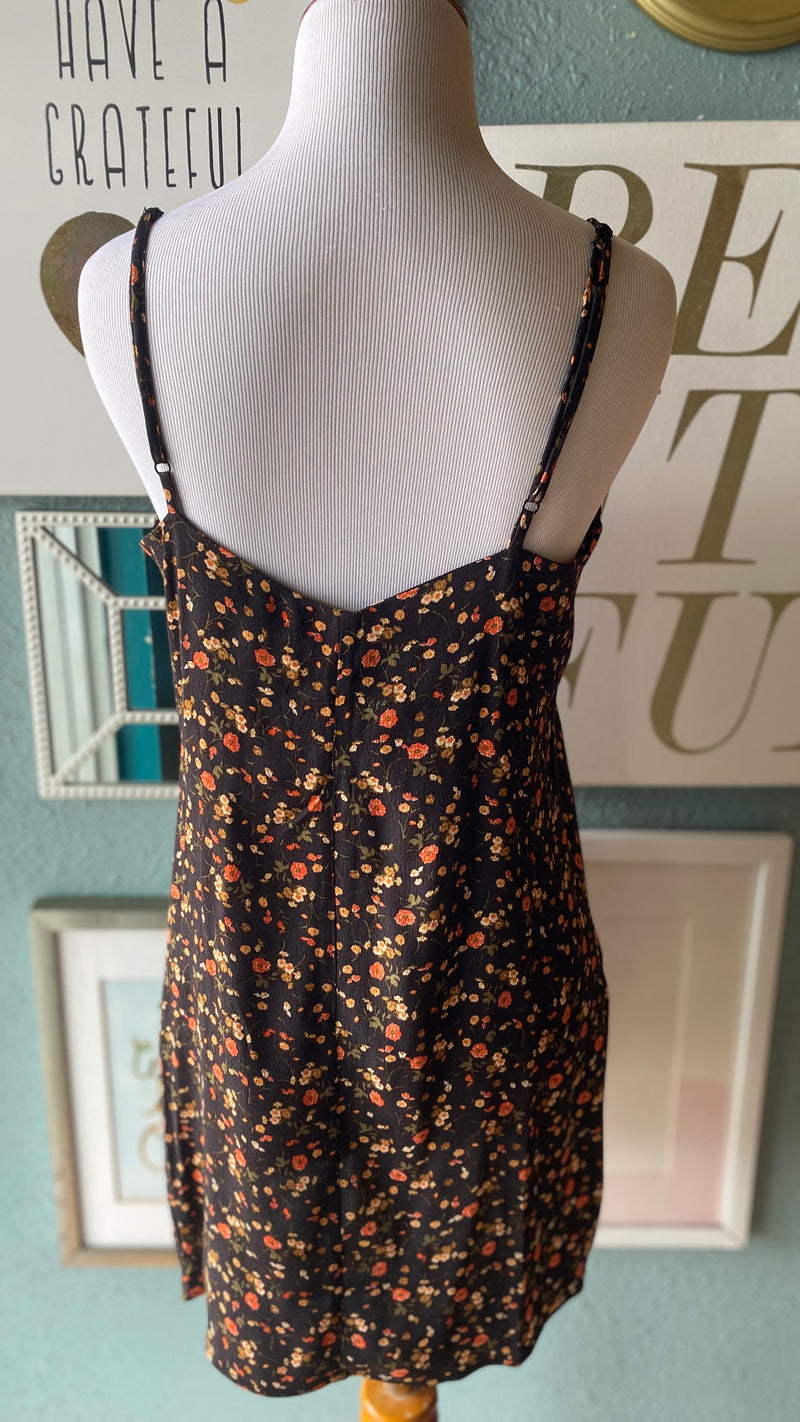 Olivaceous Black Autumn Floral Slip Dress