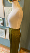 Olivaceous Green Silky Button Trousers