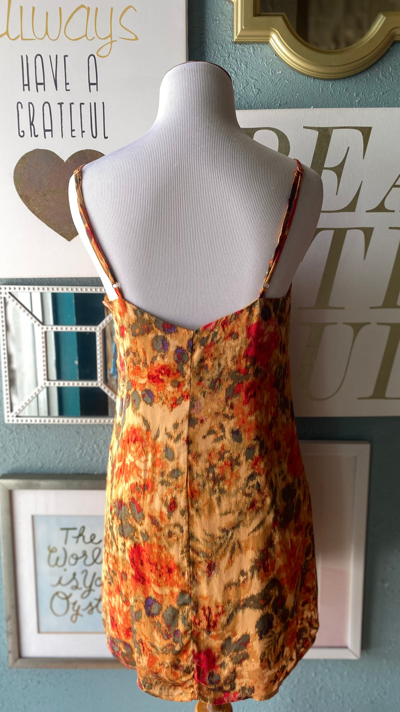 Olivaceous Tan Floral Patterned Slip Dress