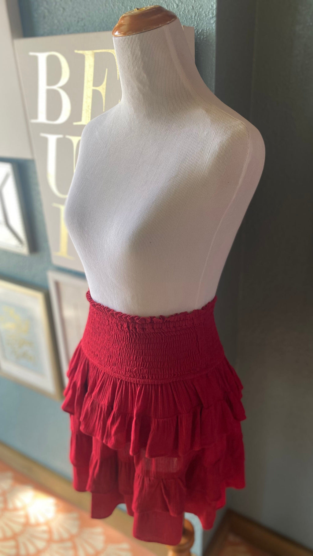 Olivaceous Red Ruffle Skirt