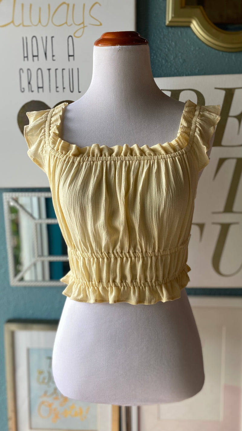 Olivaceous Light Yellow Ruffle Crop Top