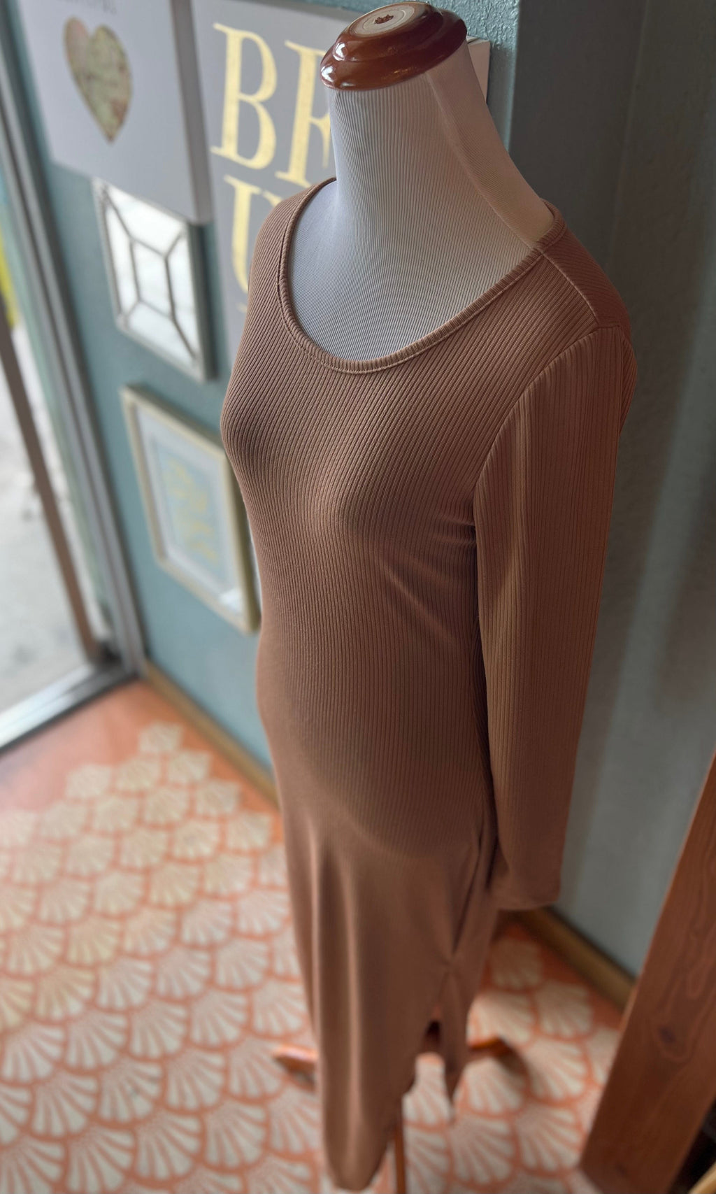 Sweet Adelyn Taupe Long Sleeve Dress