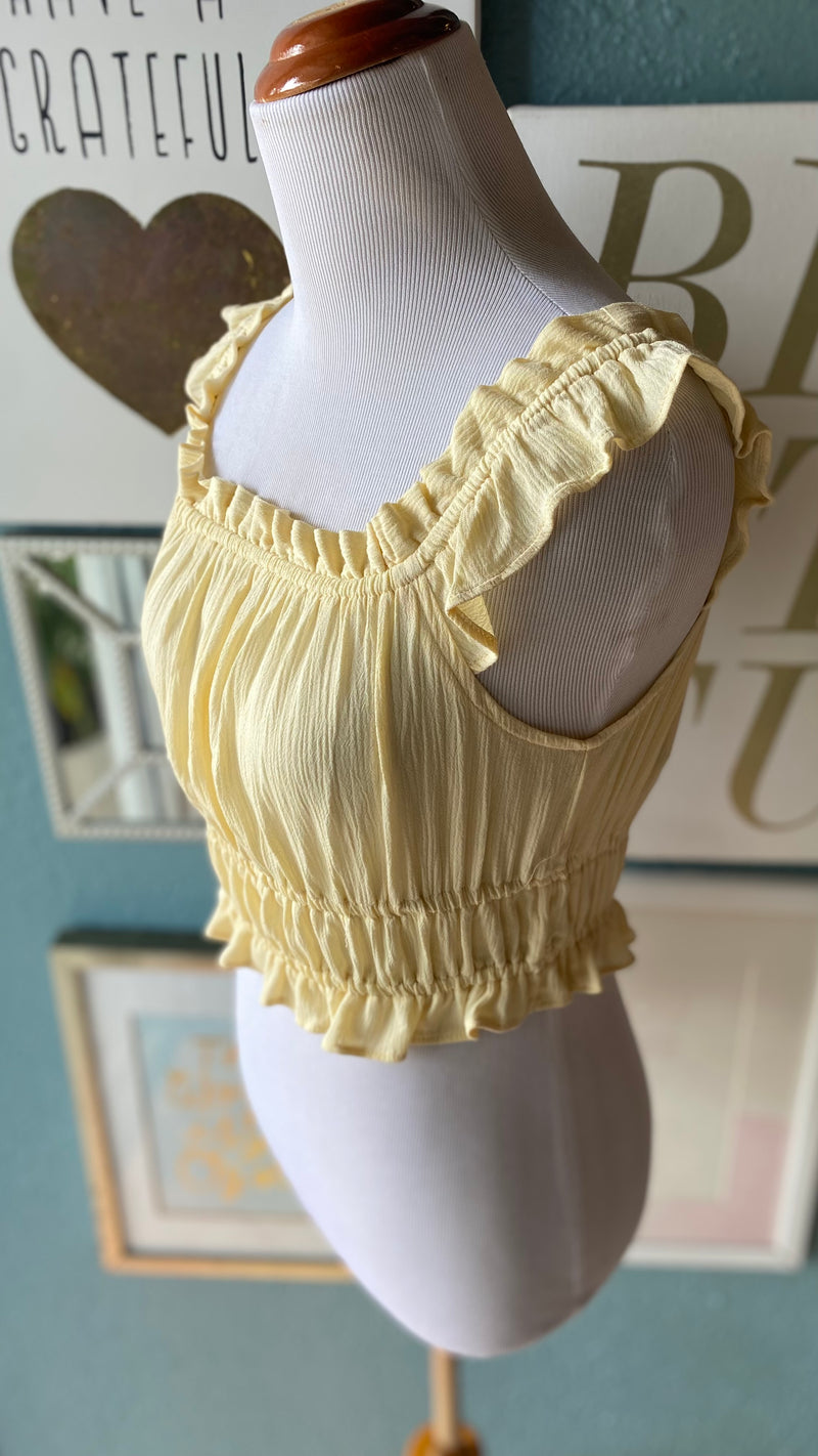 Olivaceous Light Yellow Ruffle Crop Top