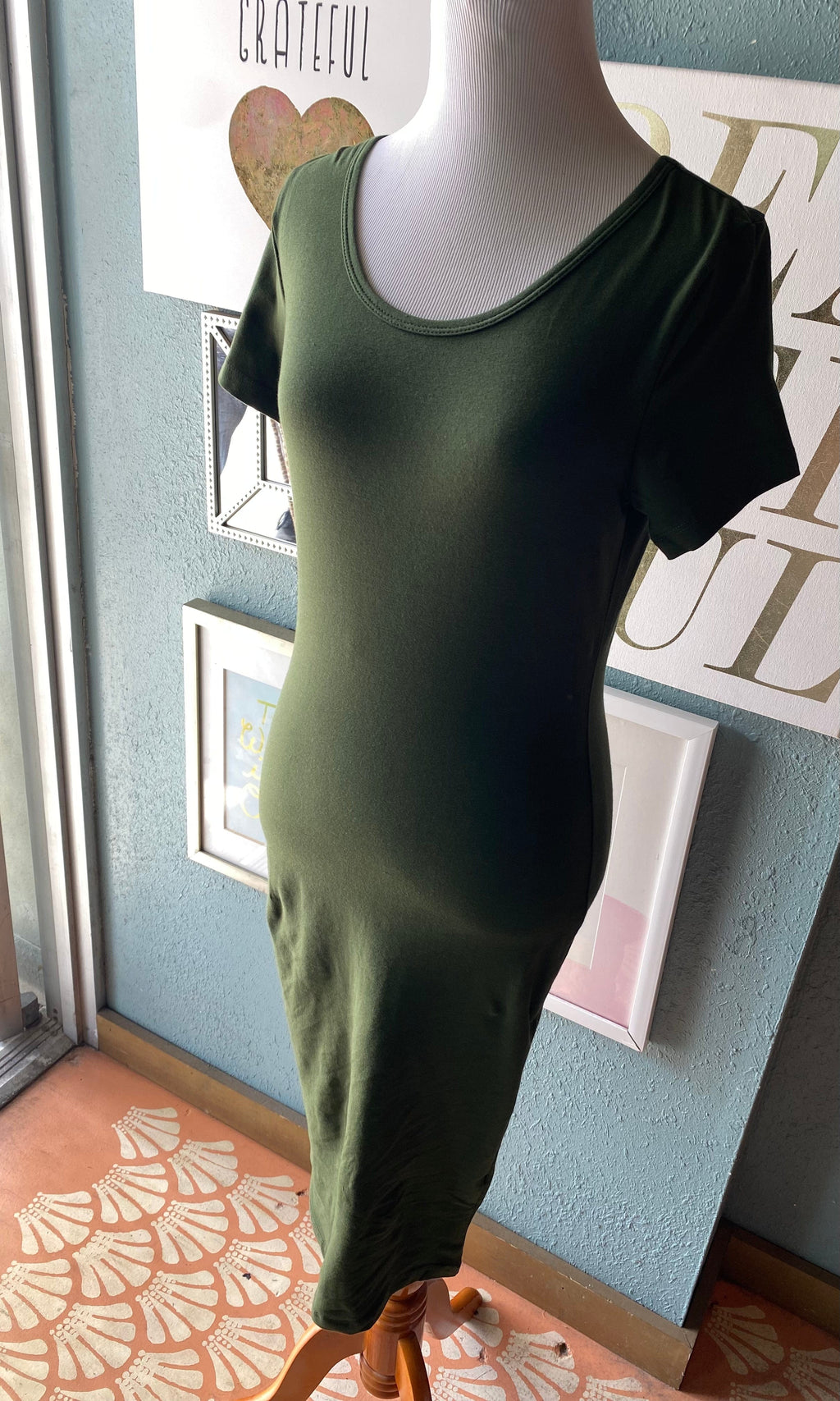 ZENANA Olive Green Scoop Neck Bodycon Dress
