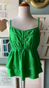 Ces Femma Green Ruffle Button Front Top