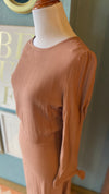 Olivaceous Tan Tie Sleeve Maxi Dress