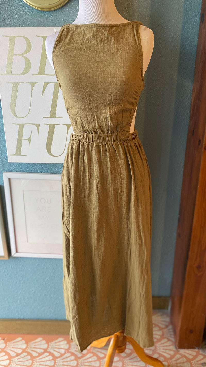 Olivaceous Green Cut Out Maxi Dress