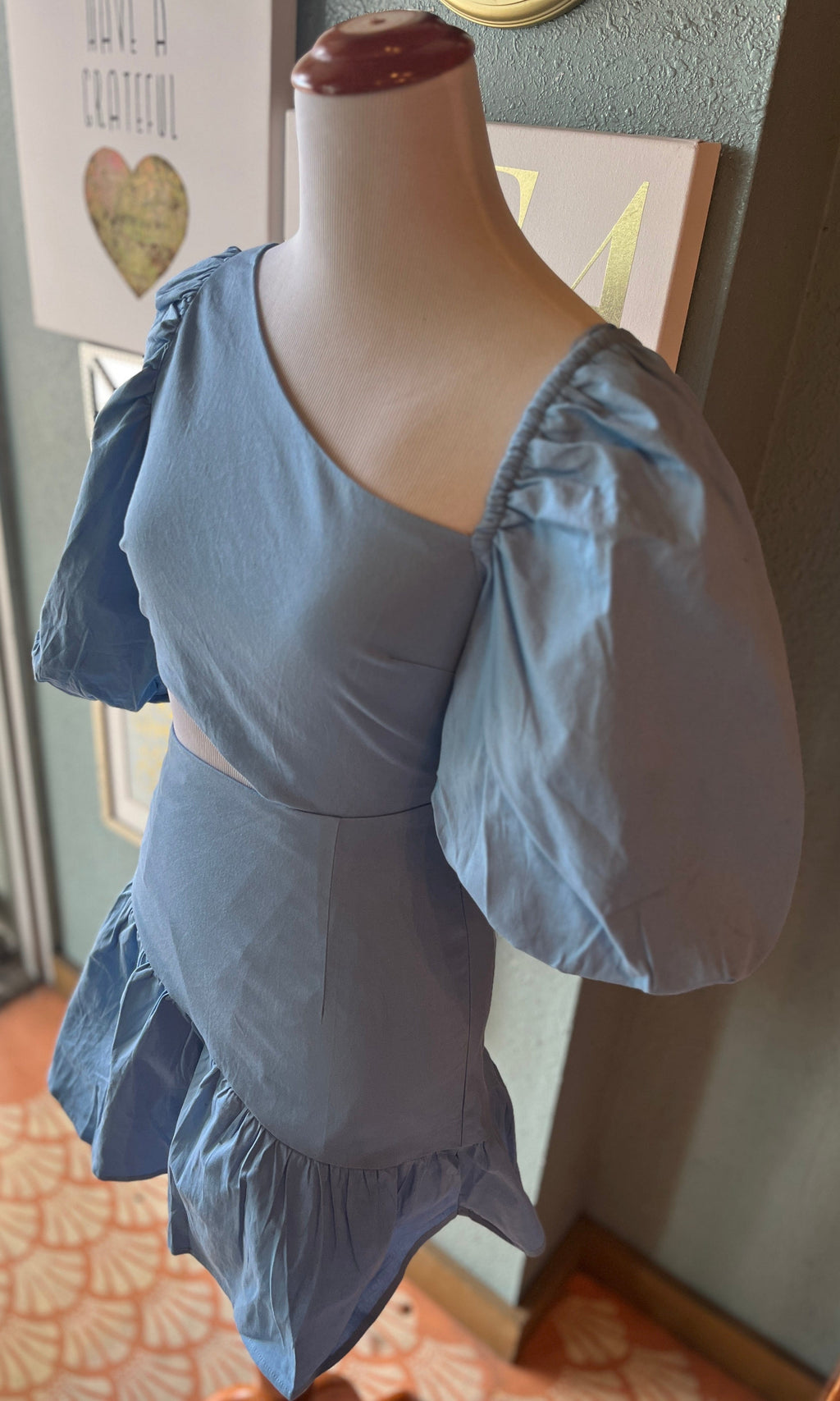 Vintage Baby Blue Puff Sleeve Dress