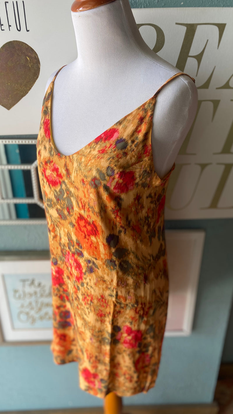 Olivaceous Tan Floral Patterned Slip Dress