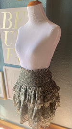 Olivaceous Green Floral Eyelet Ruffle Skirt