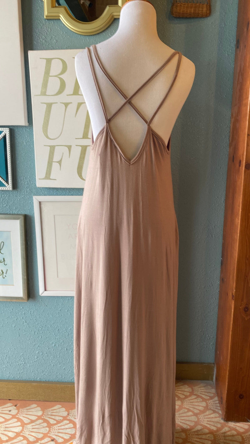 Sweet Adelyn Mauve Crisscross Back Maxi Dress