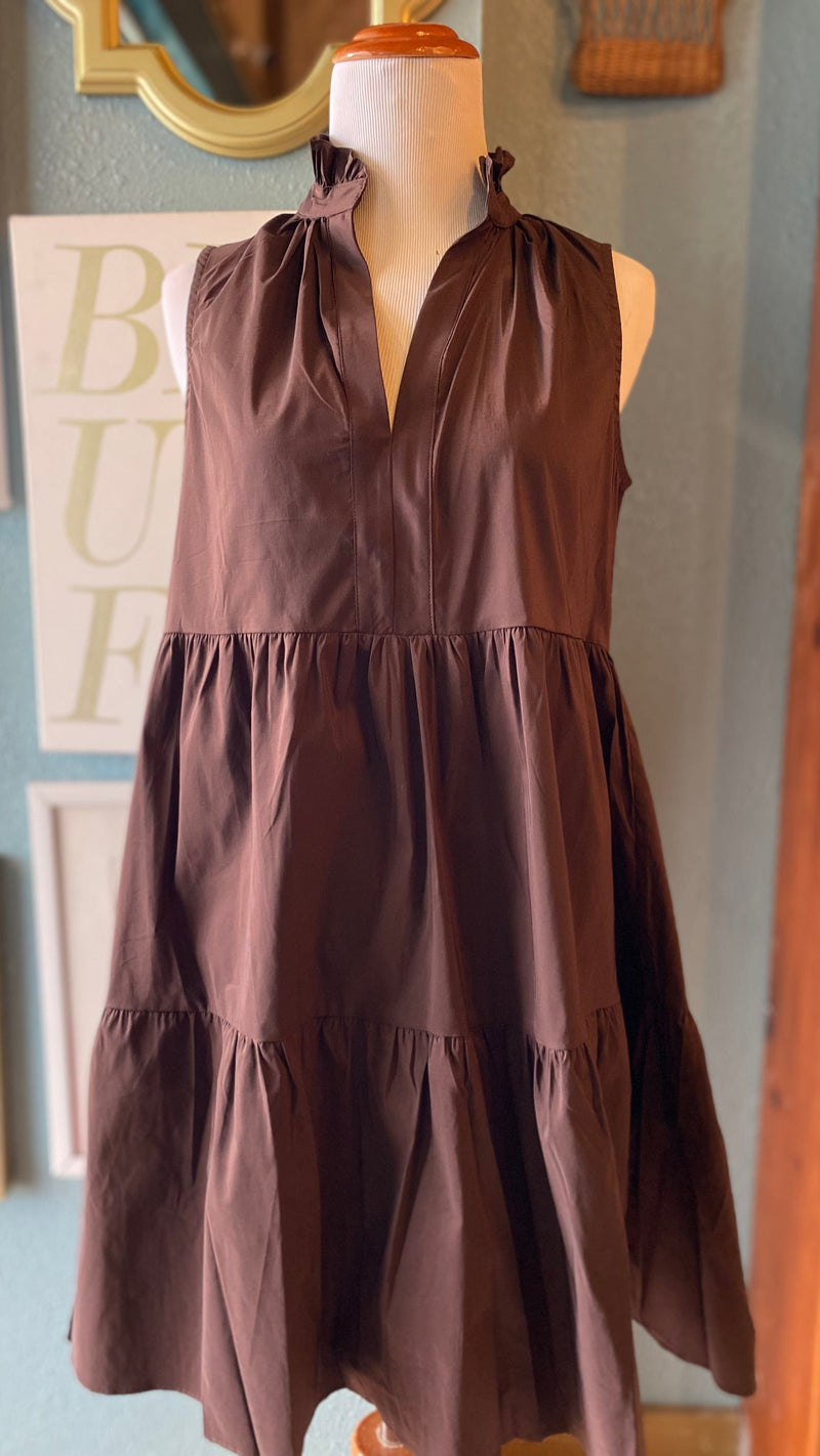 Olivaceous Brown V Neck Dress
