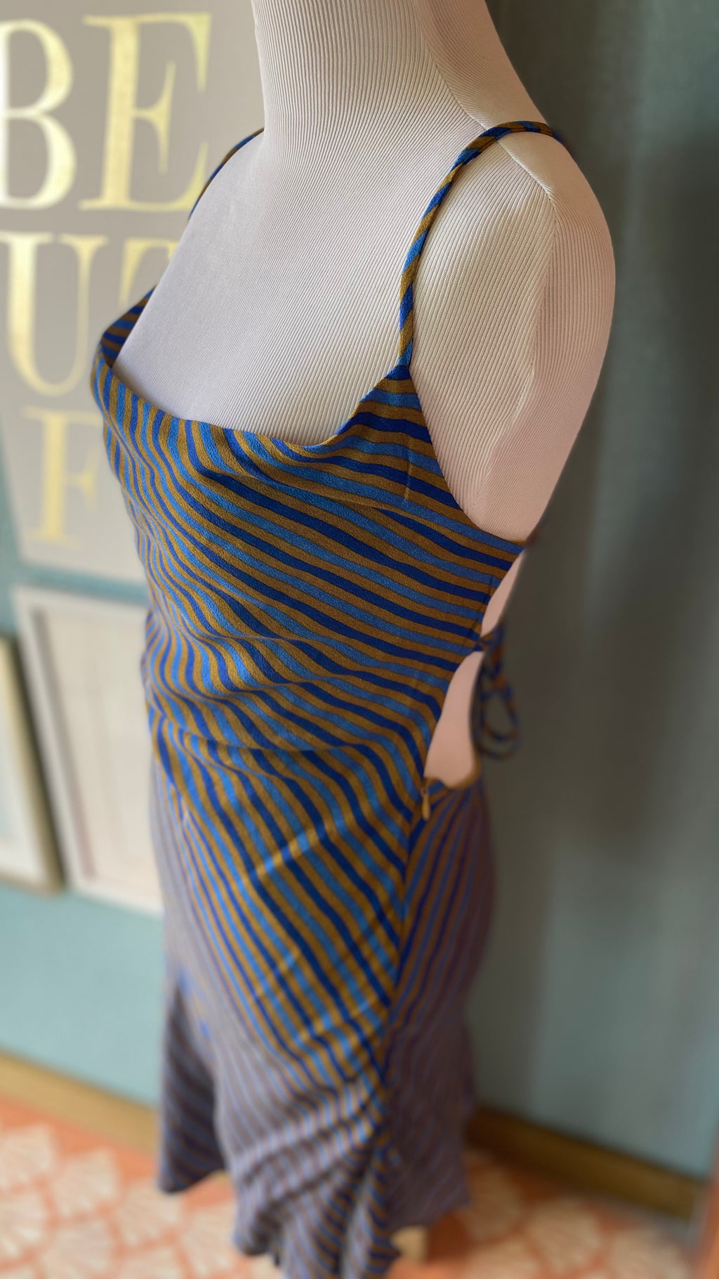 Olivaceous Pine Striped Tie Dress