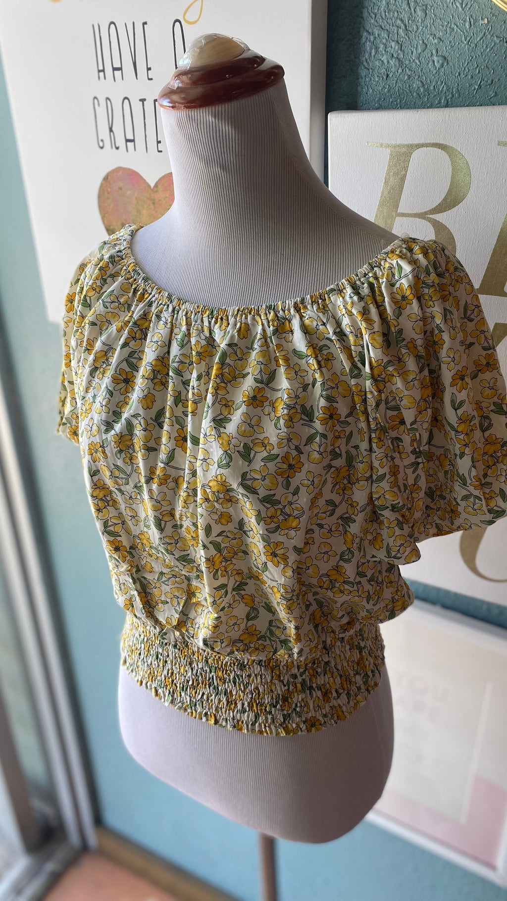 ILLA ILLA Yellow Floral Scrunched Crop Top