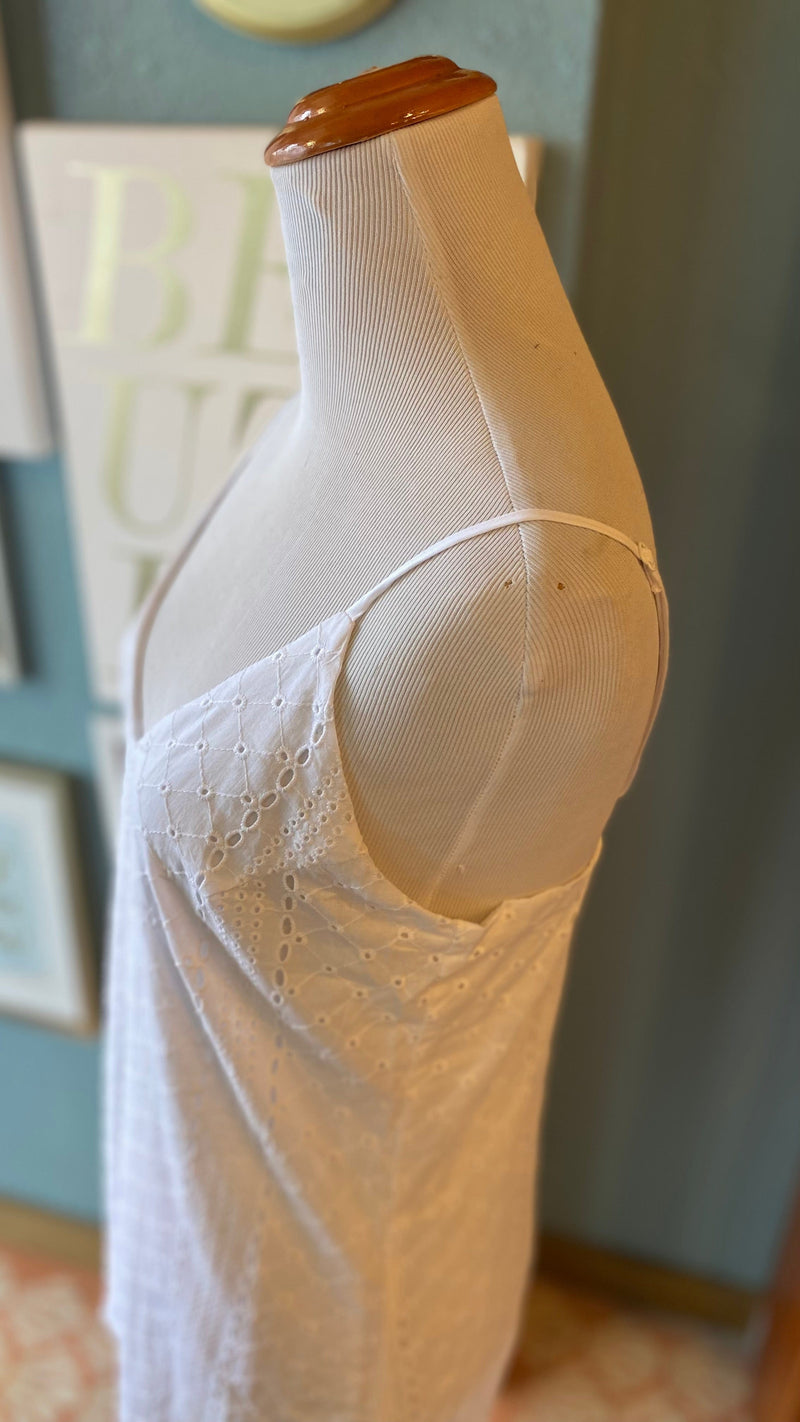 Olivaceous White Eyelet Tank Dress