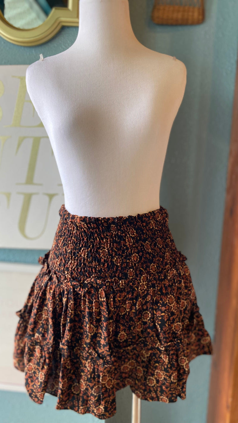 Olivaceous Black Paisley Skirt