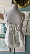 Ces Femma White Ruffle Button Front Top