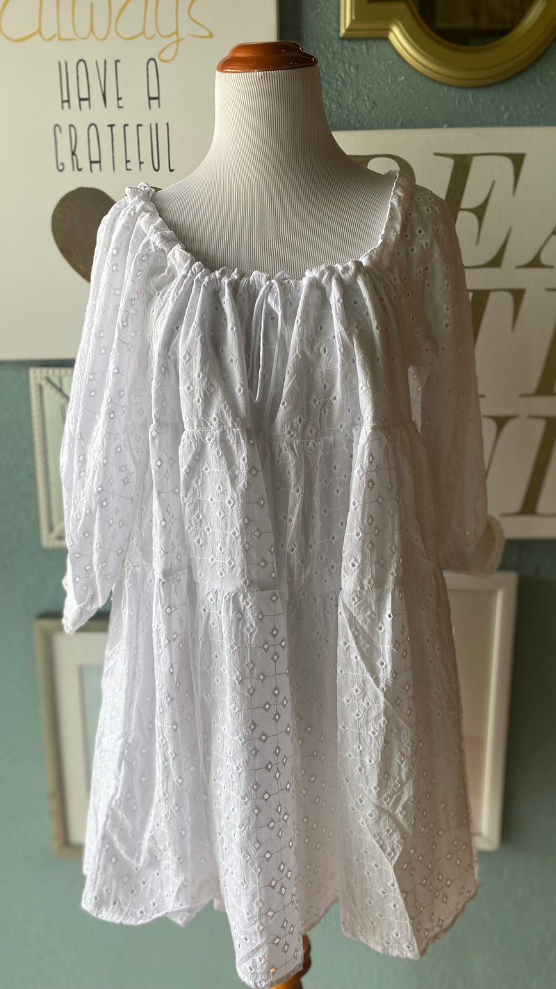 Olivaceous White Eyelet Tie Dress