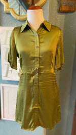 Olivaceous Green Silky Button Dress