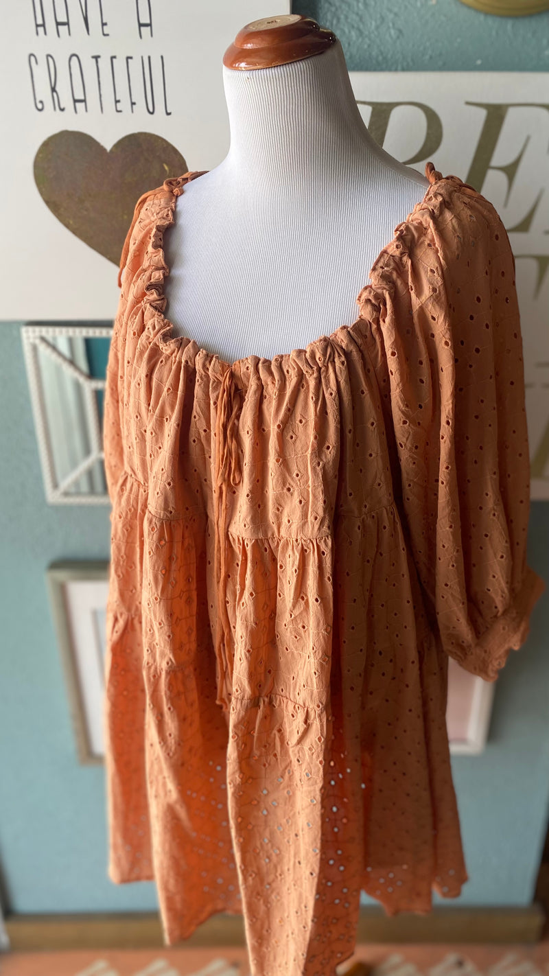 Olivaceous Apricot Eyelet Tie Dress