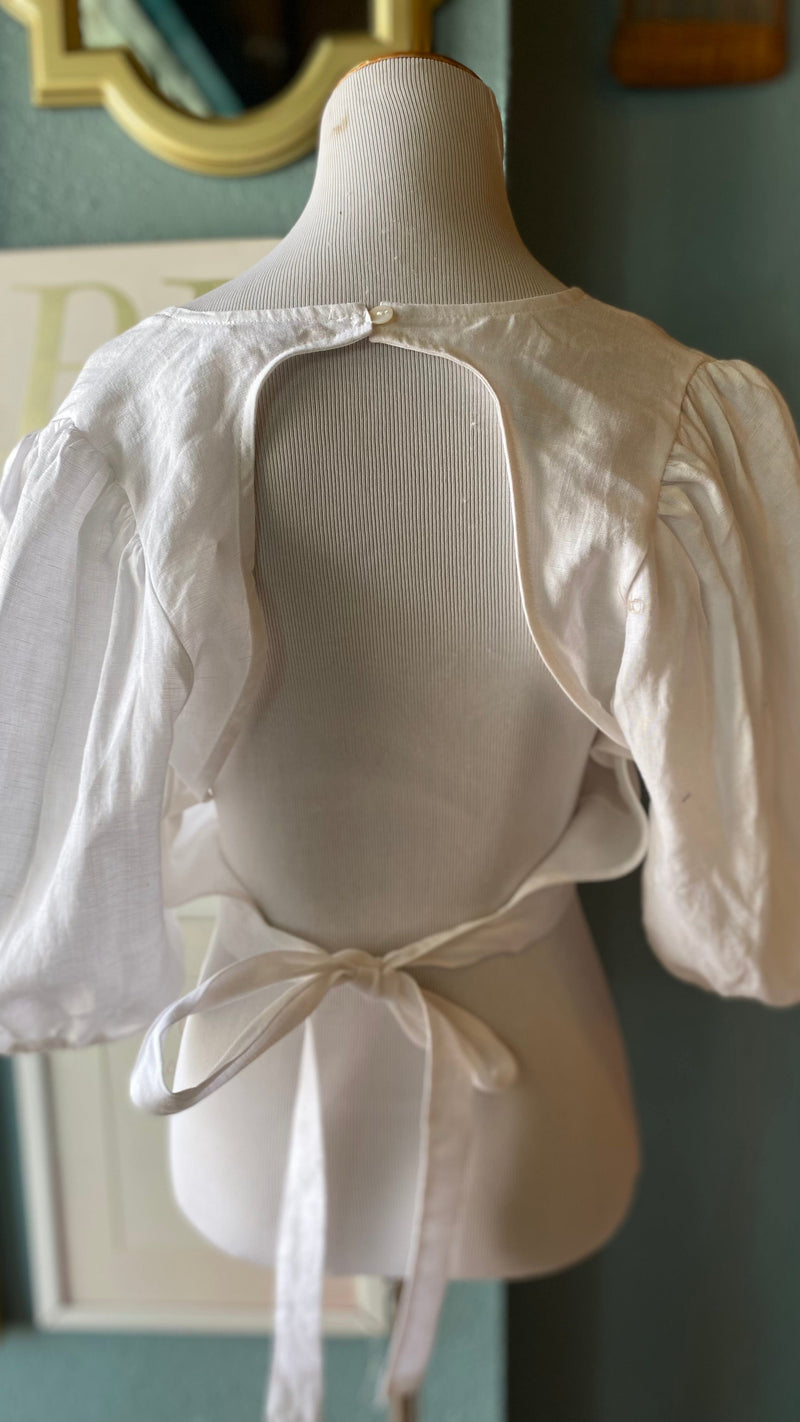 Olivaceous White Tie Open Back Top