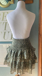 Olivaceous Green Floral Eyelet Ruffle Skirt