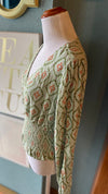 Ces Femme Green Geometric Scrunched Blouse