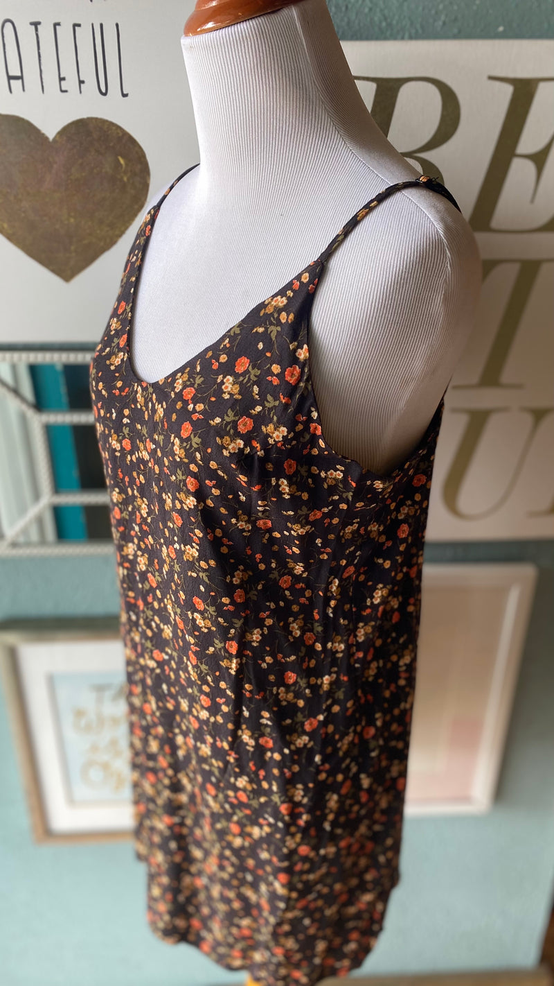 Olivaceous Black Autumn Floral Slip Dress