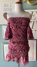 Olivaceous Pink Floral Off the Shoulder Scrunched Dress